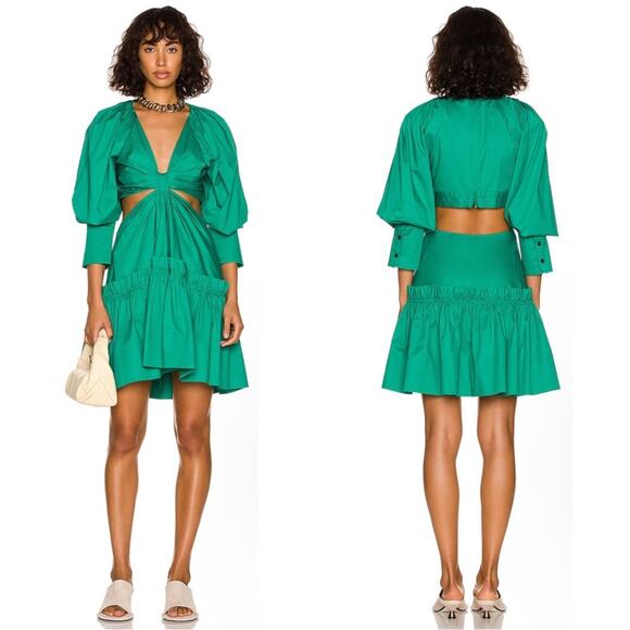 A.L.C. Alexia Cutout Cotton Poplin Tiered Viridian Green Mini Dress Size 6 - Picture 2 of 12